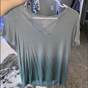 American Eagle Green Striped Crop Top